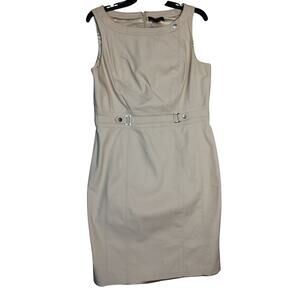 White House Black Market Beige Satin Lined Sleeveless Sheath Dress Size 12‎